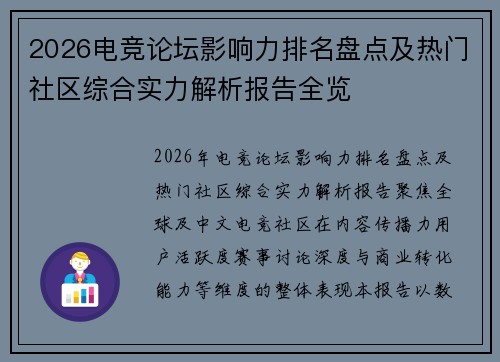 2026电竞论坛影响力排名盘点及热门社区综合实力解析报告全览