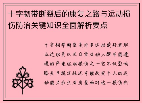 十字韧带断裂后的康复之路与运动损伤防治关键知识全面解析要点
